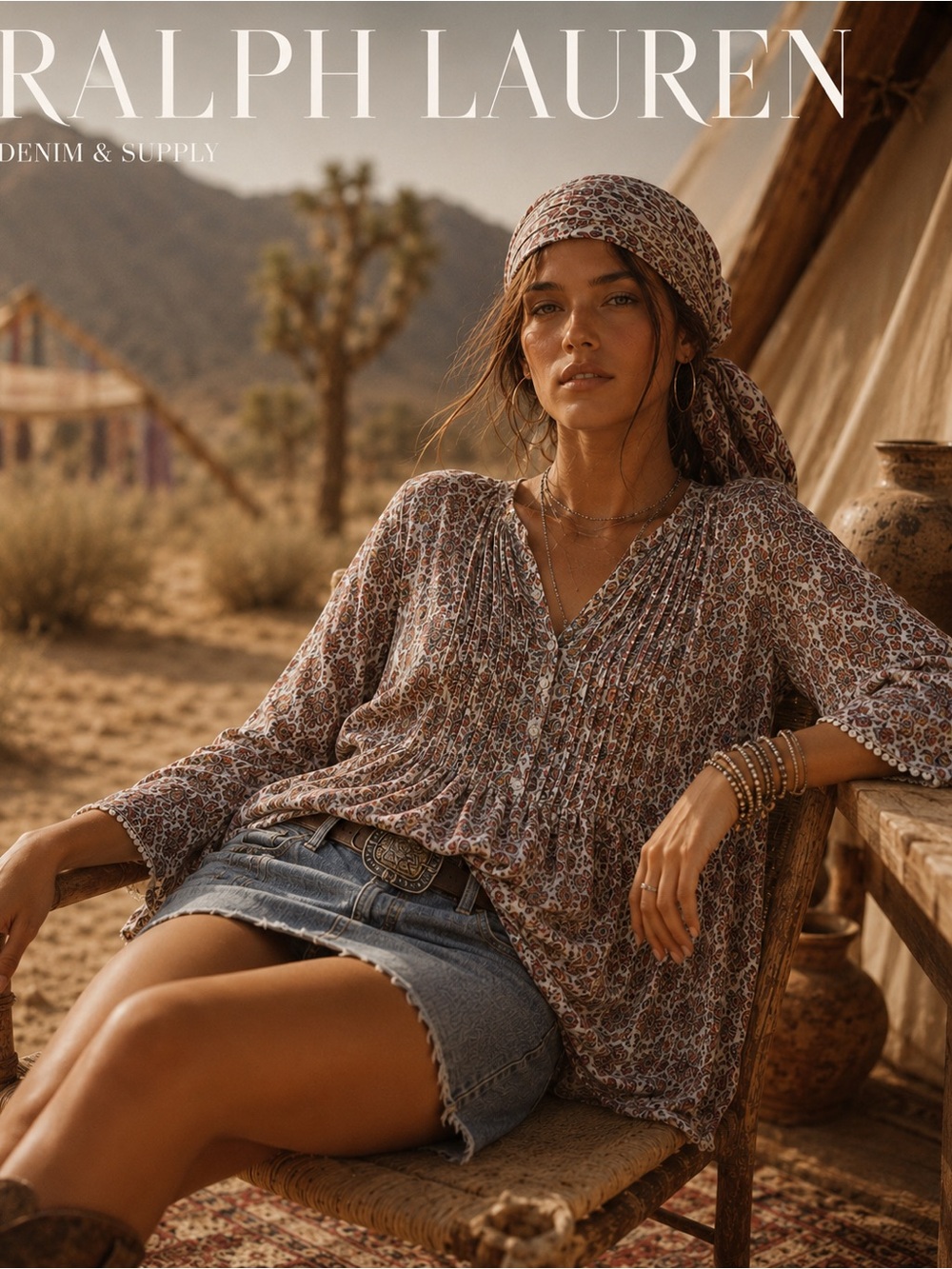 Denim & Supply Ralph Lauren Floral Pintuck Peasant Blouse - Mauve/Brown